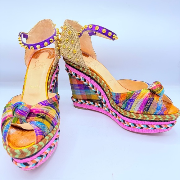 Christian Louboutin Madcarina Vibrant Multicolor Wedges - Picture 3 of 16